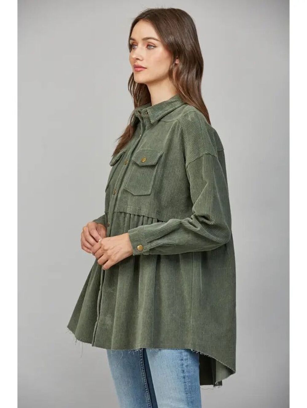 Fate Olive Green Corduroy Babydoll Top Size L